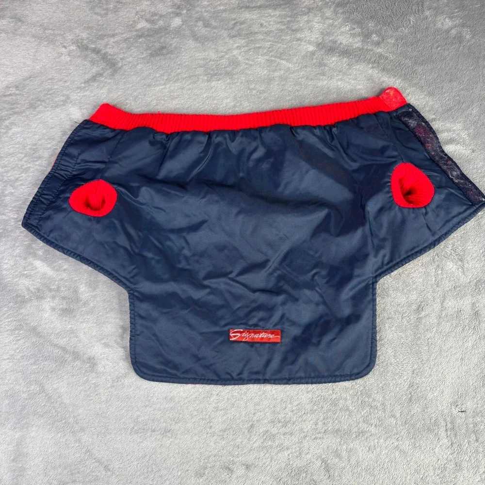 Signature Dog Coat Pet Jacket Small Red Blue Yellow Plaid‎ Fleece Lined Velcro